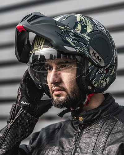 ILM Vintage Full Face Modular Motorcycle Helmet for Adults Men ATV UTV Snowmobile with 180° Reversible Chin Guard DOT Model-B707(Matte Black, L)
