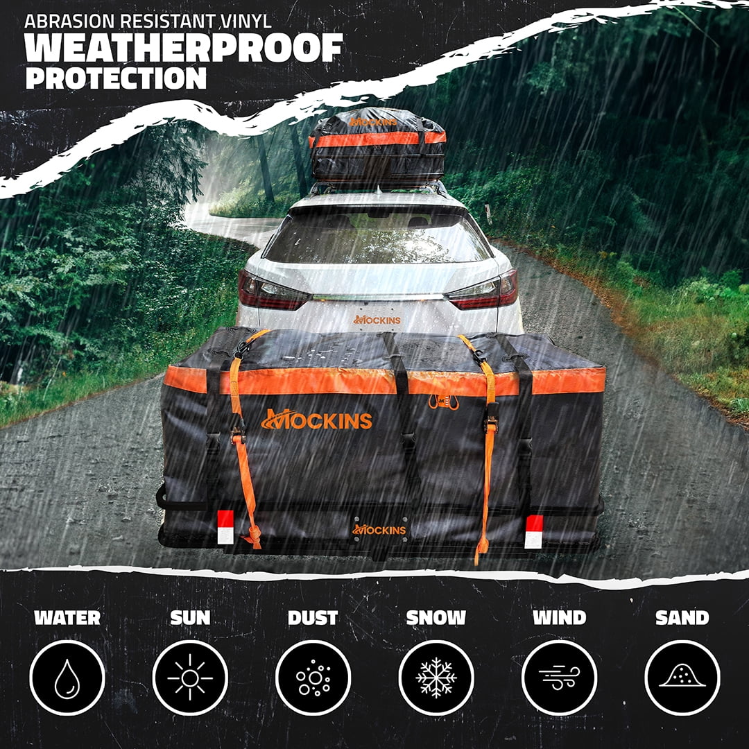Mockins 60"x20"x6" Cargo Carrier Hitch Mount | 500lbs Cap. 2" Receiver Hitch Carrier with 16 CF Waterproof Bag