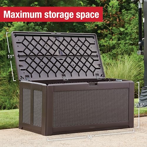 Rubbermaid Extra Large Resin Outdoor Storage Deck Box (134 Gal), Weather Resistant, Gray, Deck Organization for Home/Backyard/Pool Chemicals/Toys/Garden Tools/Porch/Patio Cushions