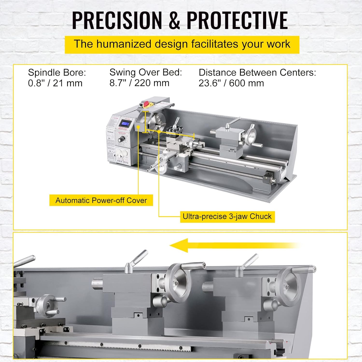 BestEquip Metal Lathe 8.7 x 23.6 Inch/220 x 600MM Mini Metal Lathe 1.1KW Infinitely Variable Speed Mini Lathe Machine LED Screen for Counter Face Turning Driling