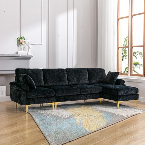 Modern Sectional Sofa, U-shaped Sofa Couch Furniture Sets with 2 Pillows, 4 Seat Sofa with Ottoman for Living Room, Hotel, Purple-A