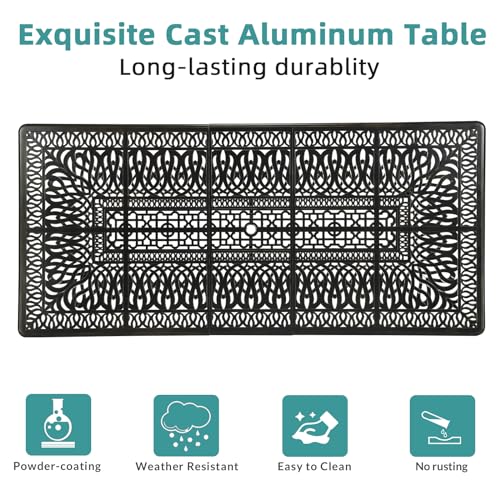 MEETWARM Outdoor 60" Rectangular Patio Dining Table, All Weather Cast Aluminum Large Patio Furniture Table Fits for 6-8 Person with 2" Umbrella Hole, Dark Bronze