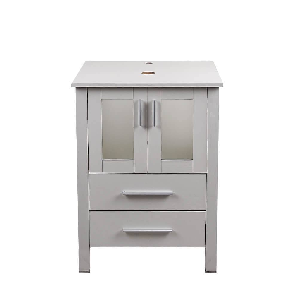 Puluomis 24 inch Bathroom Vanity Combo Modern MDF Cabinet, Dark Brown Fixture Pedestal Cabinet, Black