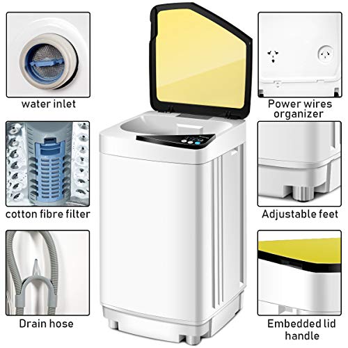 Giantex Full-Automatic Washing Machine Portable Washer and Spin Dryer 10 lbs Capacity Compact Laundry Washer with Built-in Barrel Light Drain Pump and Long Hose for Apartments Camping