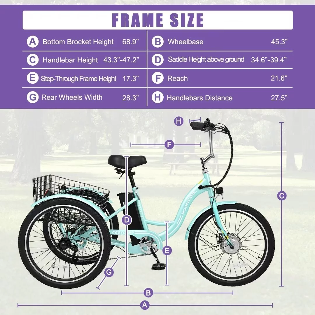 Docred 24" Electric Tricycle for Adults & Seniors,7 Speed 3 Wheel E-Bike with Large Basket/Low-Step Through Frame ,350W Motor 36V/10.4AH lithium bettery, 15.5MPH