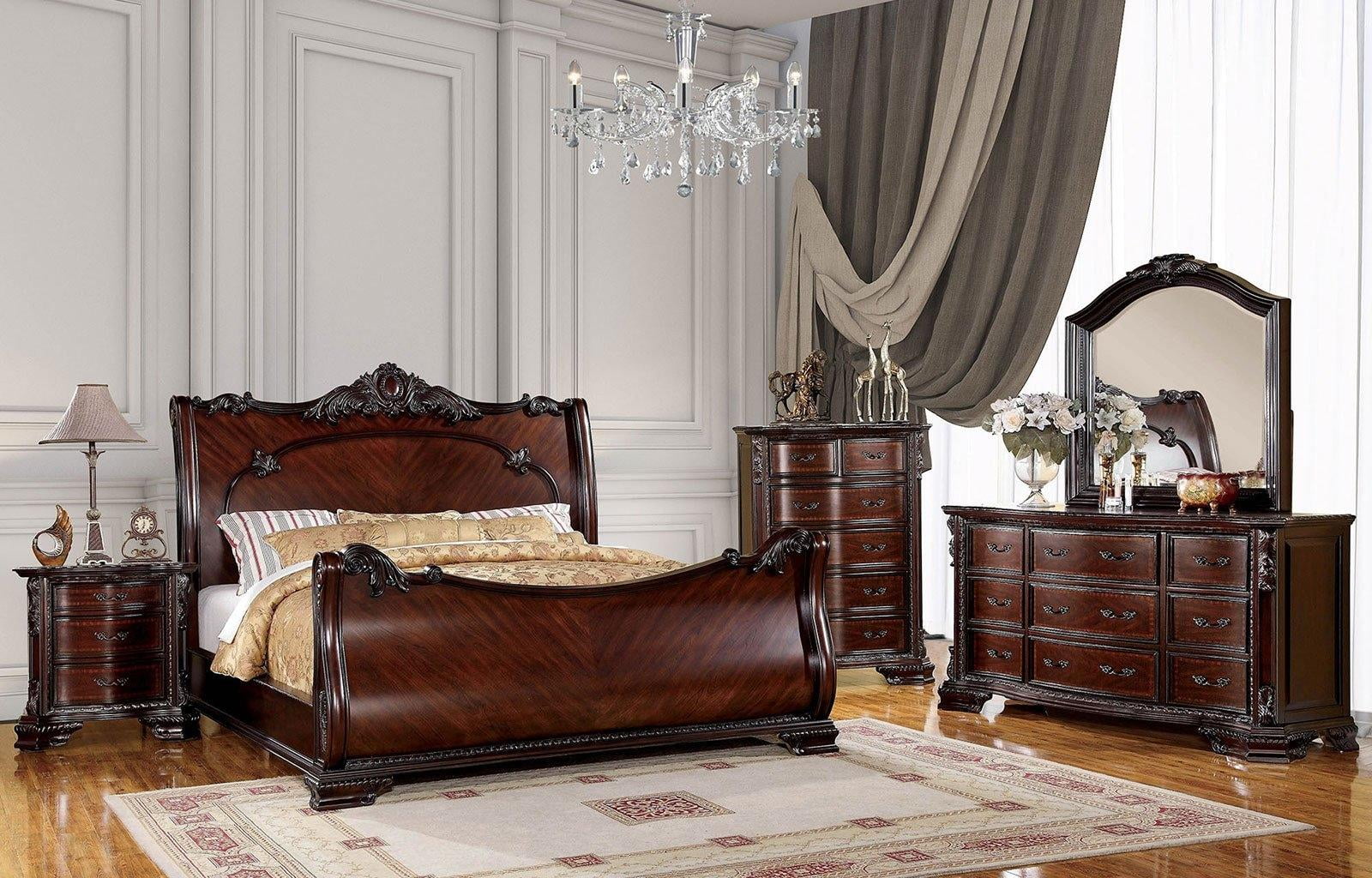 Brown Cherry Solid Wood King Bedroom Set 6pcs FOA CM7277-EK Bellefonte