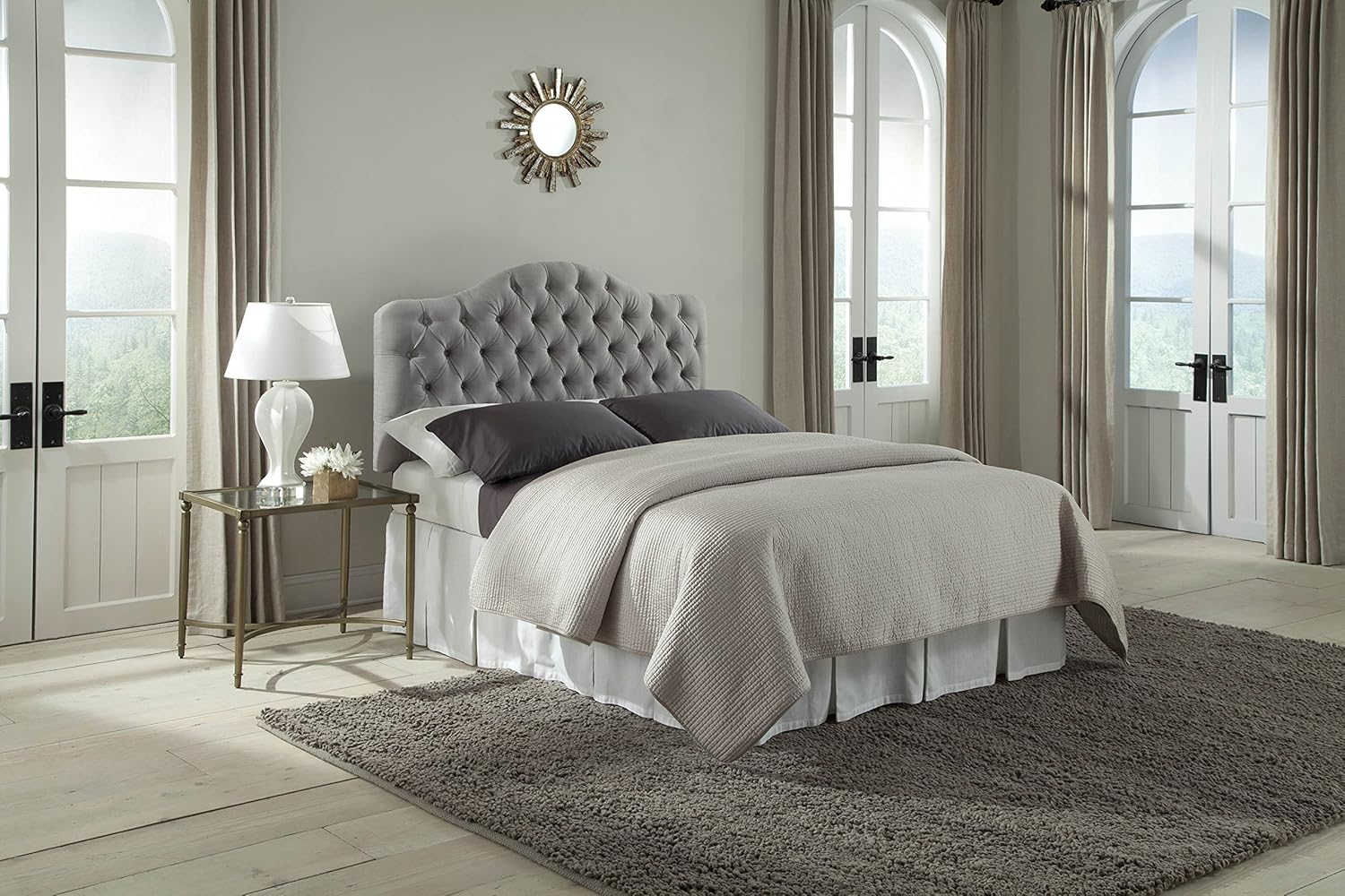 Martinique Upholstered Adjustable Headboard Panel with Solid Wood Frame and Button-Tufted Design - Putty Finish - Twin