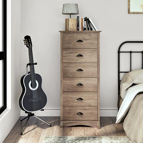 Prepac Sonoma 6 Drawer Dresser for Bedroom, Tall Chest of Drawers, Bedroom Furniture, Clothes Storage and Organizer, 19" D x 23.25" W x 52.75" H, Black