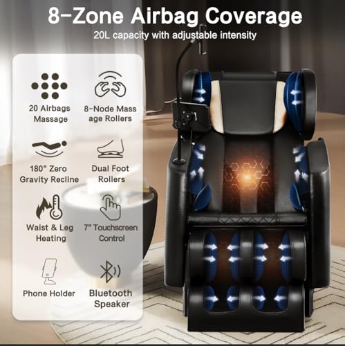 Luxury Zero Gravity Full-Body Massage Chair with Heating, Bluetooth Audio, and Foot Rollers - Home Relaxation Recliner (Velvet Black)