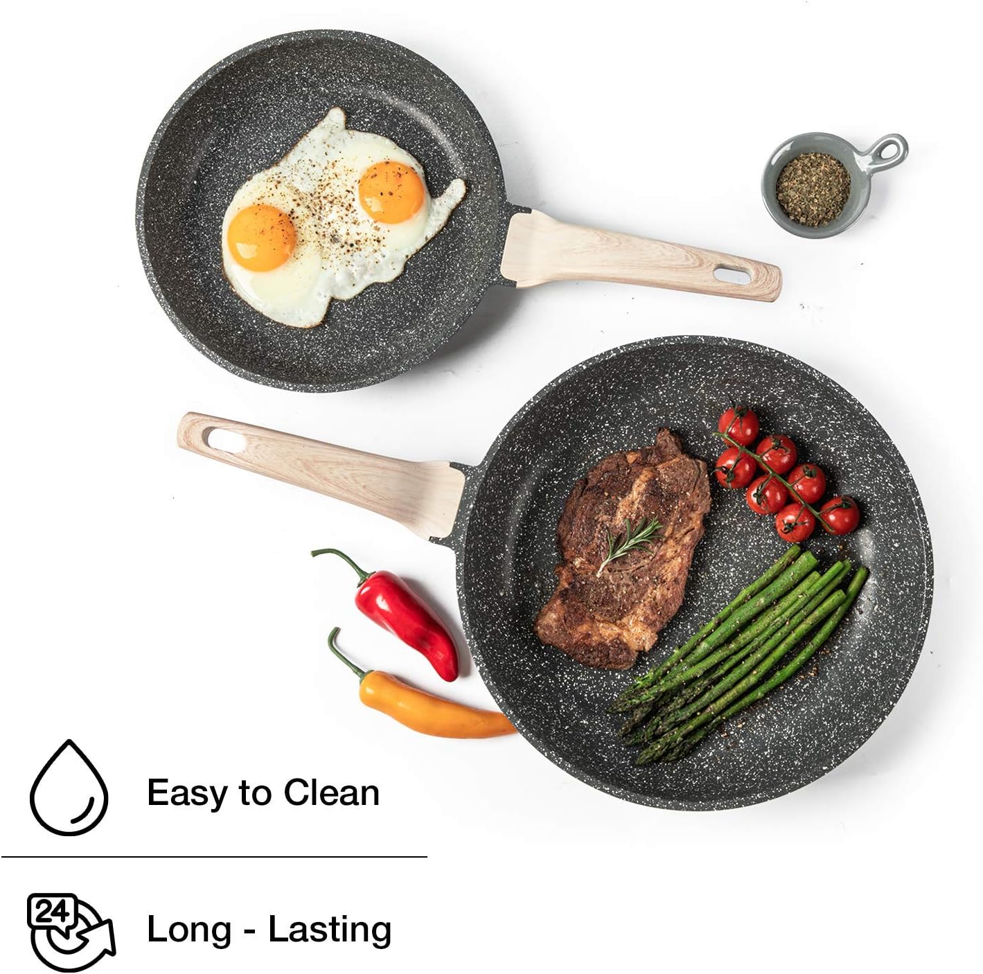 Carote Nonstick Cookware Set,10 Pcs Nonstick Cookware Set Pan and Pot, Essential Woody, Classic Granite