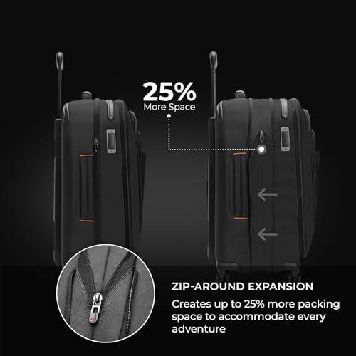 Briggs & Riley Domestic 22" Carry On Expandable Spinner - Luggage for Travel, Suitcases with Wheels, Softside Rolling Bag for Men & Women, Self-Repairing Zipper - ZDX Collection, Black
