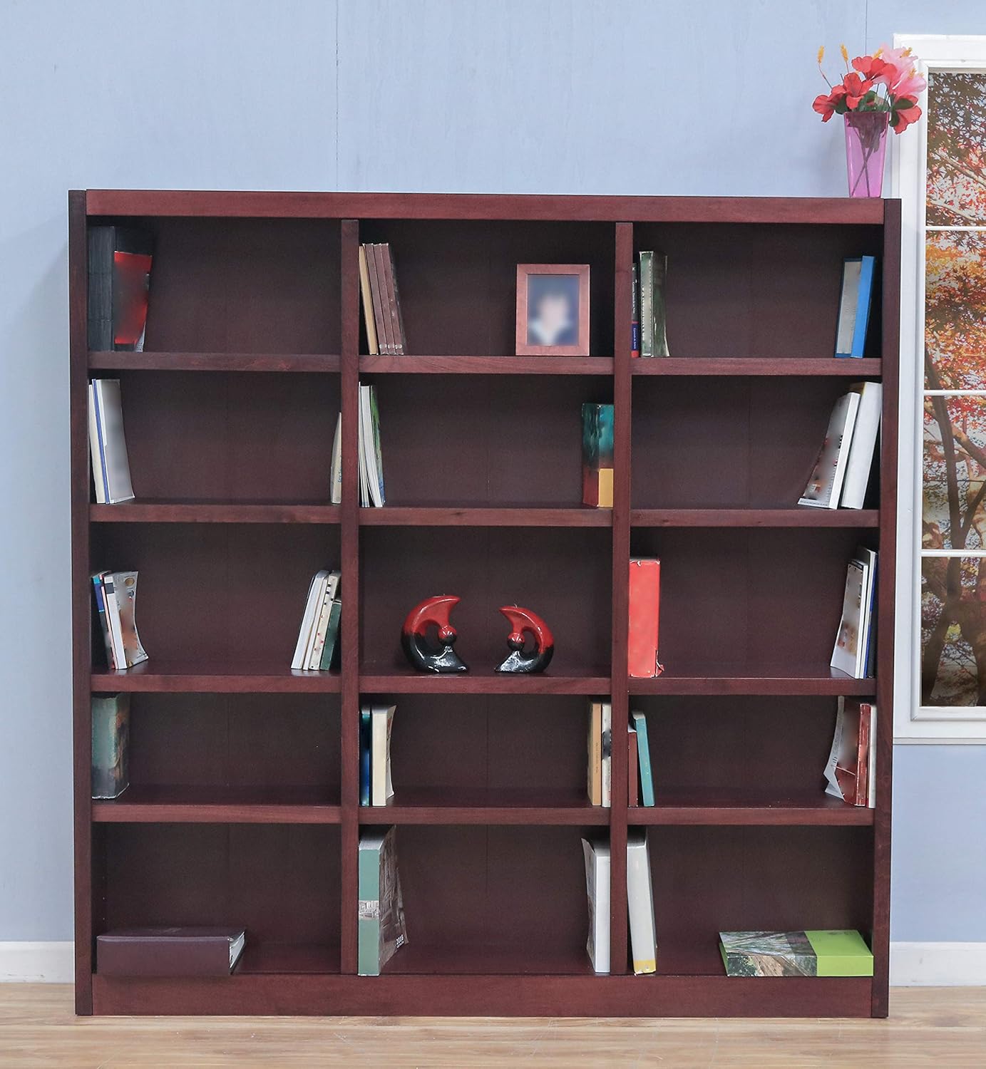 Traditional 72 Tall 15-Shelf Triple Wide Wood Bookcase in Espresso