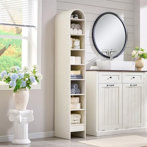 71" Tall Arched Bookshelf, 7 Tiers Arch Bookcase with Storage, Modern Farmhouse Book Shelf with Adjustable Shelves, Wood Bookshelf w/Open Display Shelves for Living Room, Office (Natural)