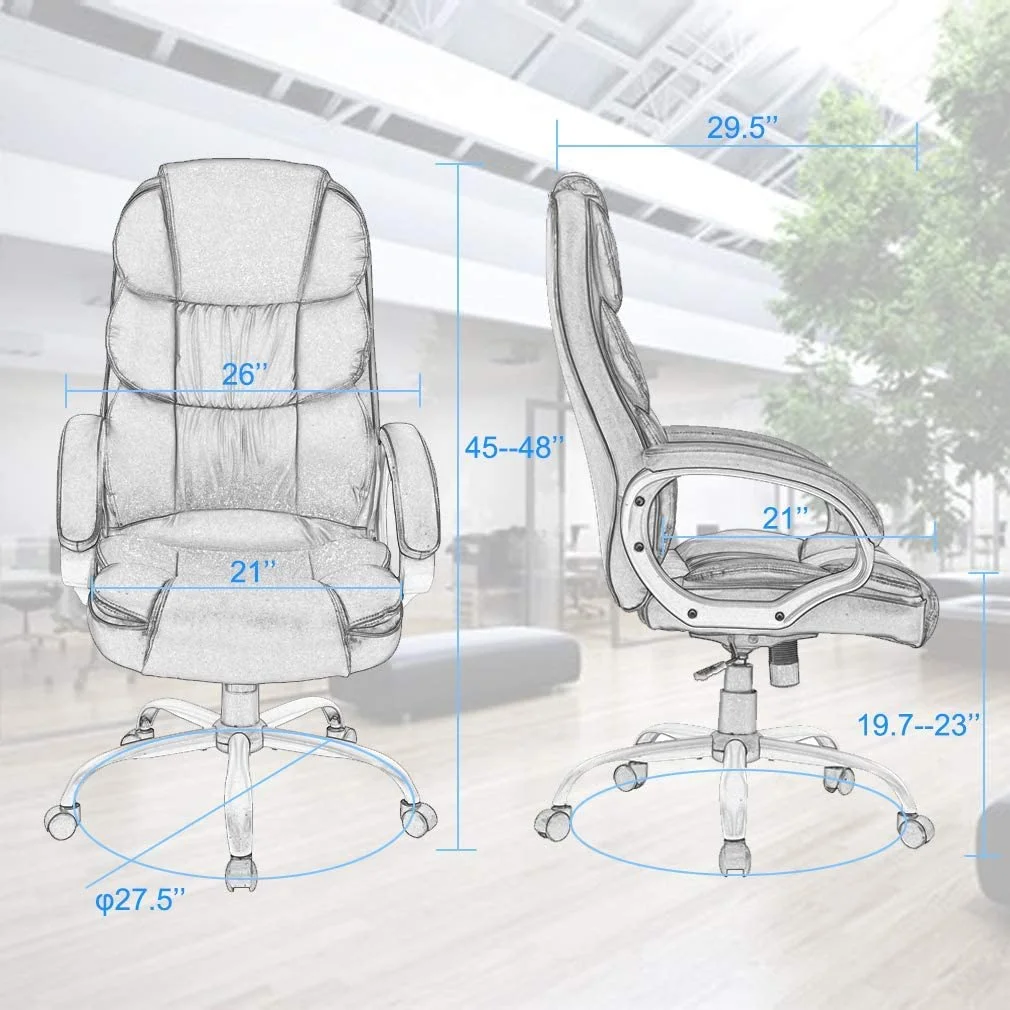 BestOffice Office Chair Massage Desk Chair Ergonomic Computer Chair with Lumbar Support Headrest Armrest High Back Task Chair Rolling Swivel PU Leather Executive Chair for Women Adults, Black