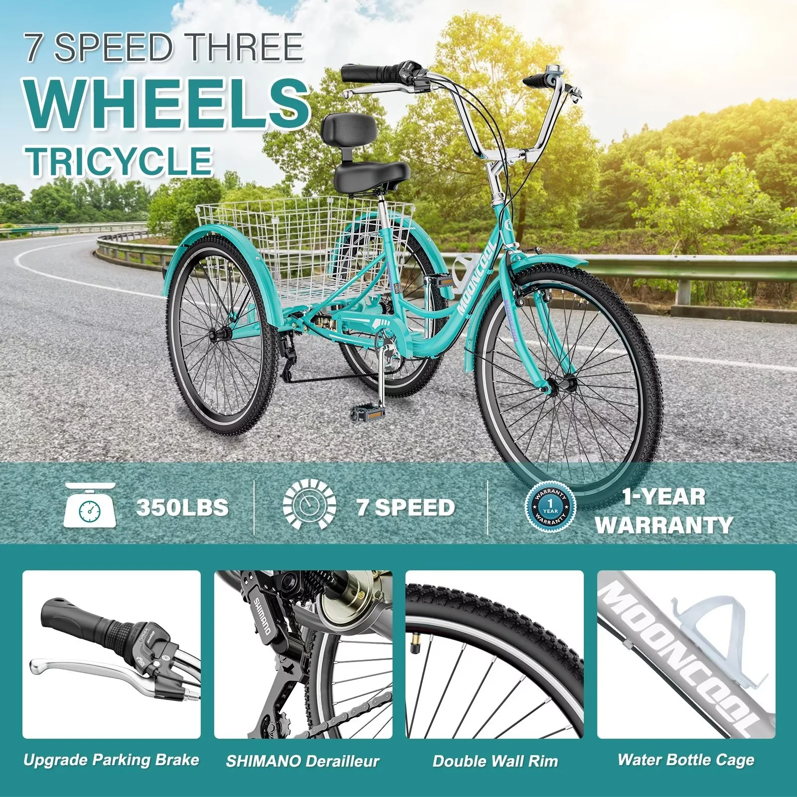 MOPHOTO Adult Tricycles 3 Wheel 7 Speed Trikes, 20/24/26 inch with Big Basket for Shopping, Picnics Exercise Men's Women's Senior's Trike