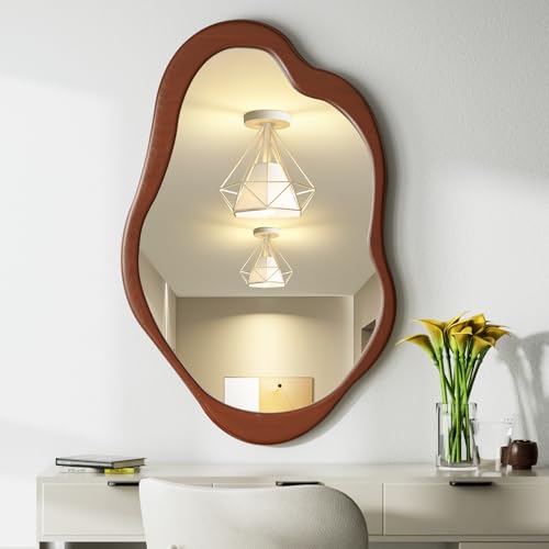 42"x 28" Irregular Wall Mirror, Wood Black Framed Wall Mirror, Asymmetrical Wall Wavy Mirror for Living Room Bedroom Entryway Bathroom Modern Decorative Cloud Mirror Hanging Hooks