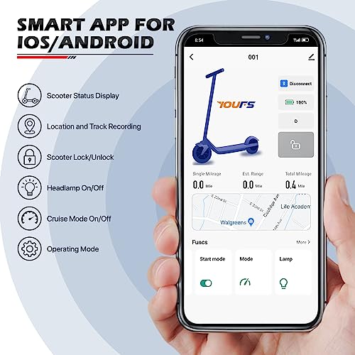 MoNiBloom E-Scooter Electric Kick Scooter w/LED Display and Bluetooth APP, Portable Folding Commuting Scooter for Adults & Teens
