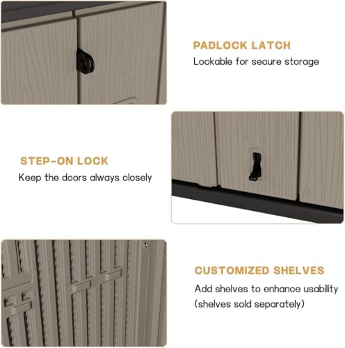 KINYING Horizontal Outdoor Storage Shed,47 Cu.ft Resin Outdoor Storage Cabinet Waterproof for Garden/Patio/Backyards