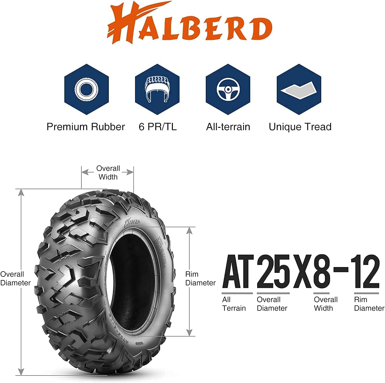 HALBERD ATV Tires, 26x9-12 & 26x11-12 6PR ATV Tires, 17mm All Terrain ATV UTV Off-Road Tires Compatible with Polaris ACE 500 Sportsman 330 450 Arctic Cat Alterra 400 Honda Pioneer 500 520(Set of 4)