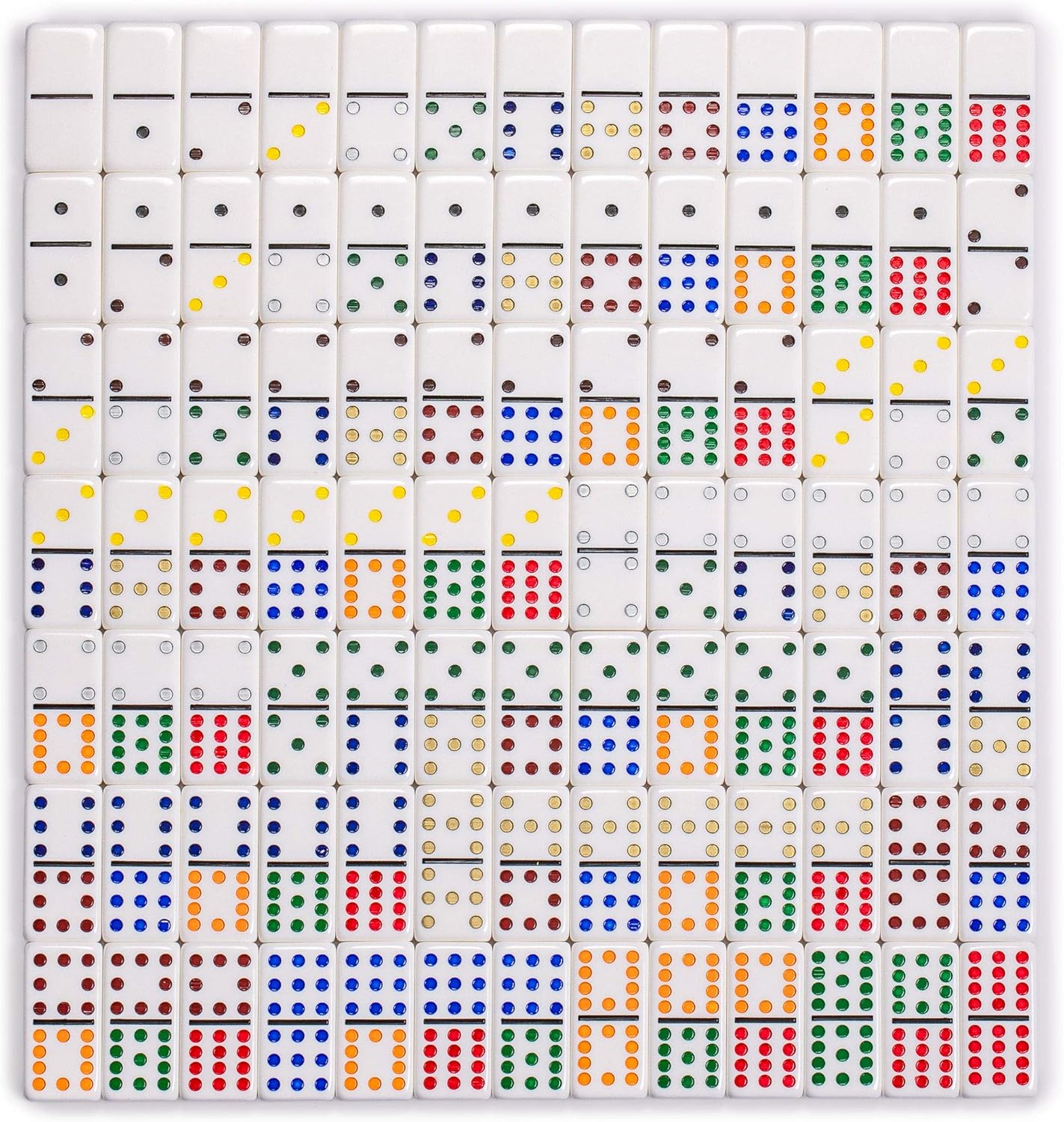 Yellow Mountain Imports Mexican Train Complete Set with Double 12 Dominoes (Pips/Dots), Wooden Hub, Die Cast Train Markers, and Scorepad