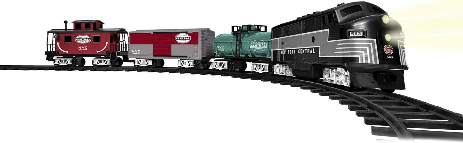 Lionel New York Central Battery-Powered Model Train Set Ready to Play w/Remote Bundle with Ready to Play 12Piece Curved Track Pack and Ready to Play Left & Right Interchange Track Pack, Switch
