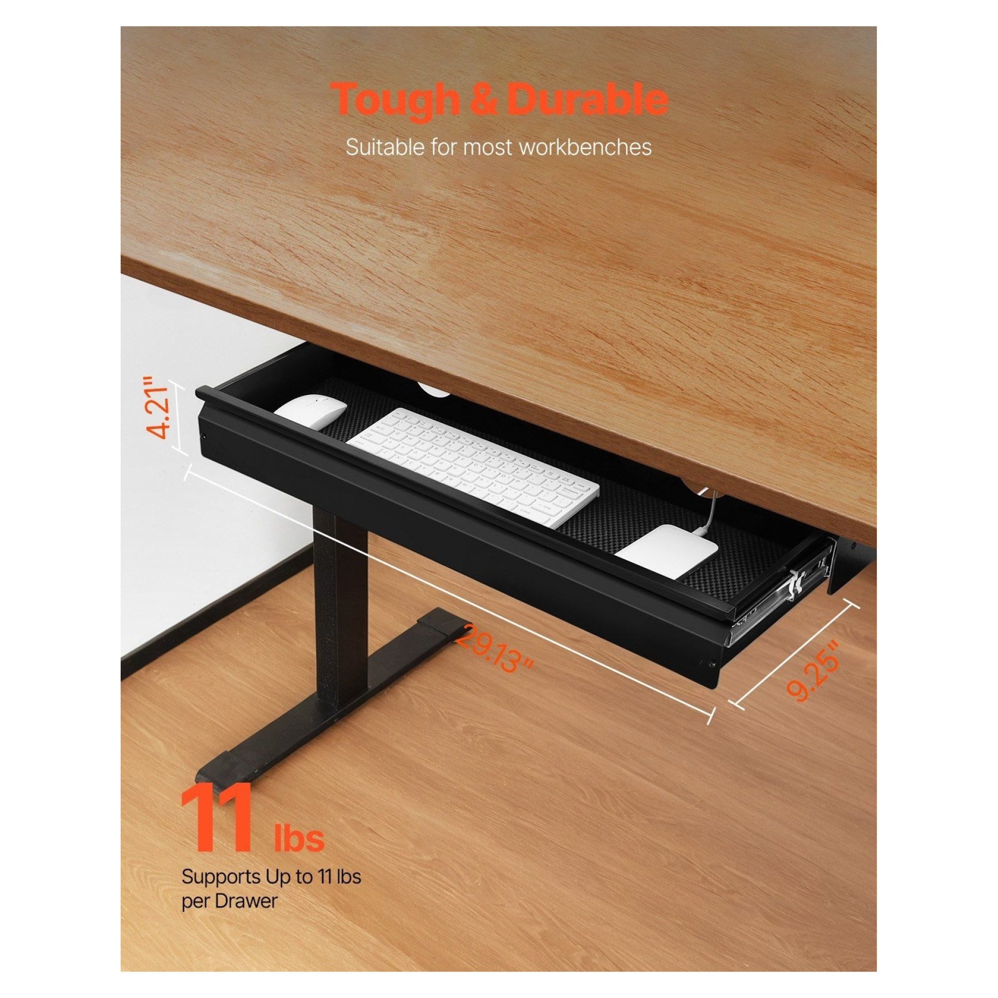 26 inch Under Desk Drawer Organizer, Slide-Out Storage Tray for Home Office, Keyboard Tray, Steel Construction, Smooth Sliding, Space Saver