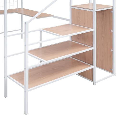 Bellemave Full Size Loft Bed with Desk and Storage Stairs, Full Loft Bed with Storage Stairs/Ladder, Loft Bed Full Size for Adults, Kids, Teens Metal, Black