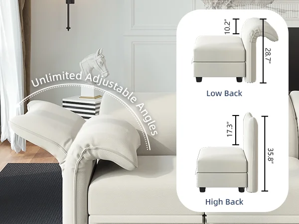 LLappuil 127.8" 6-Seater Velvet U Shaped Modular Sectional Sofa with Storage Chaise, High Back Recliner Modular Sleeper Couches for Living Room, Anti-Scratch White