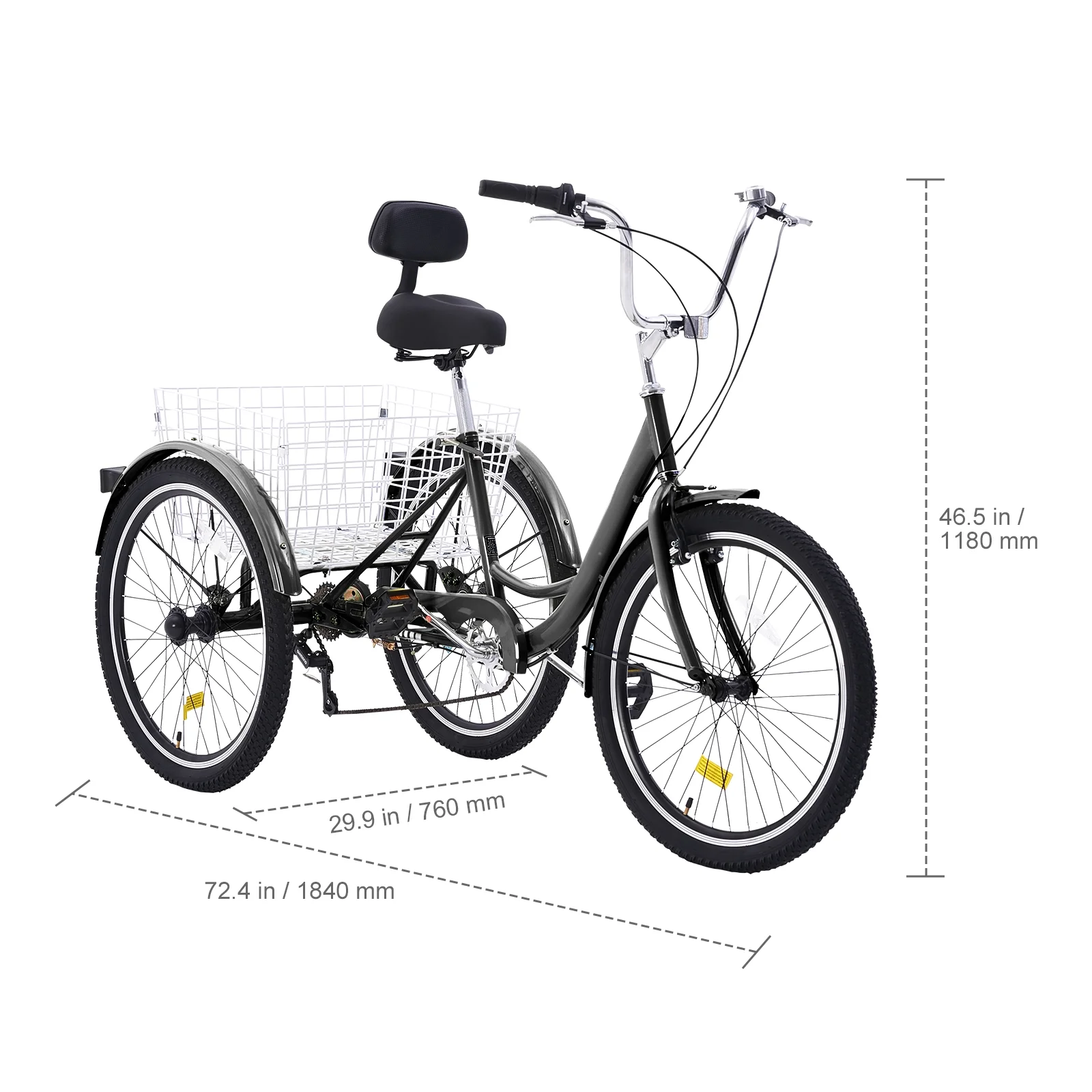 SKYSHALO 26" Adult Tricycles Bike 3 Wheel Trike Bicycle 7 Speed Carbon Steel Black - Curated Treasures Market