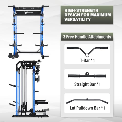 MAJOR FITNESS F22 Multi-Functional Power Rack—1600lbs Capacity All-in-One Squat Rack with Dual Pulley System for Home Gym Strength Training