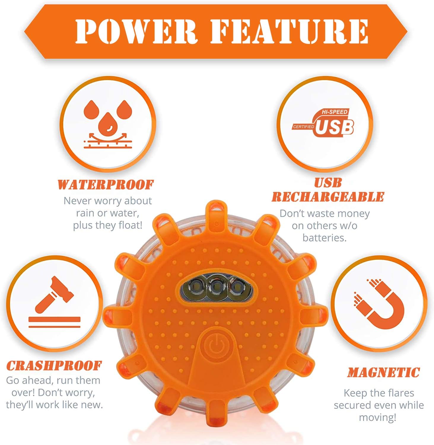 USB Rechargeable LED Road Flares Car Emergency Kit-Roadside Safety Discs Car Warning Safety Beacon Flashing Flares Kit Magnetic Hazard Lights with Window Breaker, Survival Whistle for Vehicles(12)