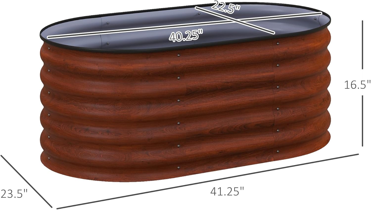 Raised Garden Bed, Galvanized Oval Metal Planter Elevated Garden Box for Gardening, Brown 41.25" L x 23.5" W x 16.5" H