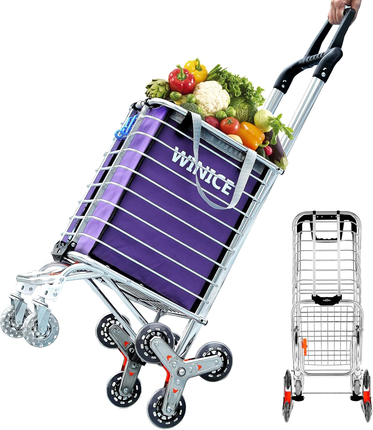 Devo Shopping Cart, Grocery Cart on Wheels Heavy Duty, Stair Climbing Cart with Tri-Wheels,Swivel Handle,Foldable Utility cart for Mom (Blue 1)