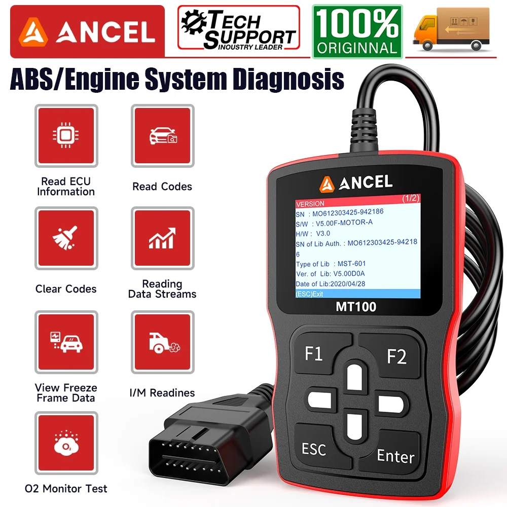 ANCEL MT100 Motorcycle Diagnostic Scan Tool Code Reader ABS Engine Code Scanner Motorbike Scanner Full OBDII Functions Turn off Fault Indicator Light Read Clear Code Live Data OBD2 Scanner Free Update - Curated Treasures Market