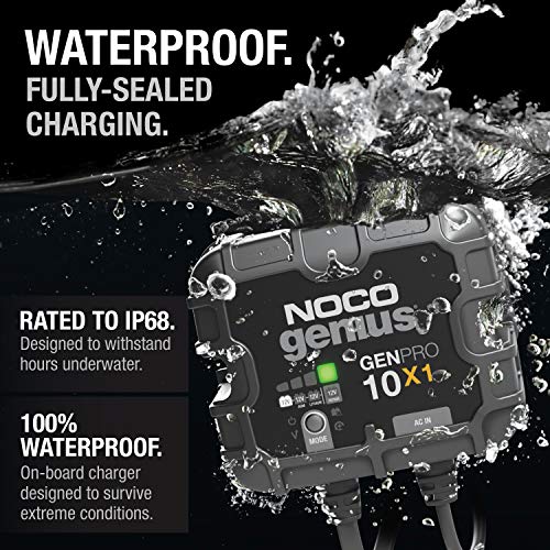 NOCO Genius GENPRO10X1: 1-Bank, 10A Onboard Battery Charger - 10A Per Bank, 12V Waterproof Marine Charger with Overcharge Protection & Temperature Compensation – for Lead-Acid & Lithium Batteries