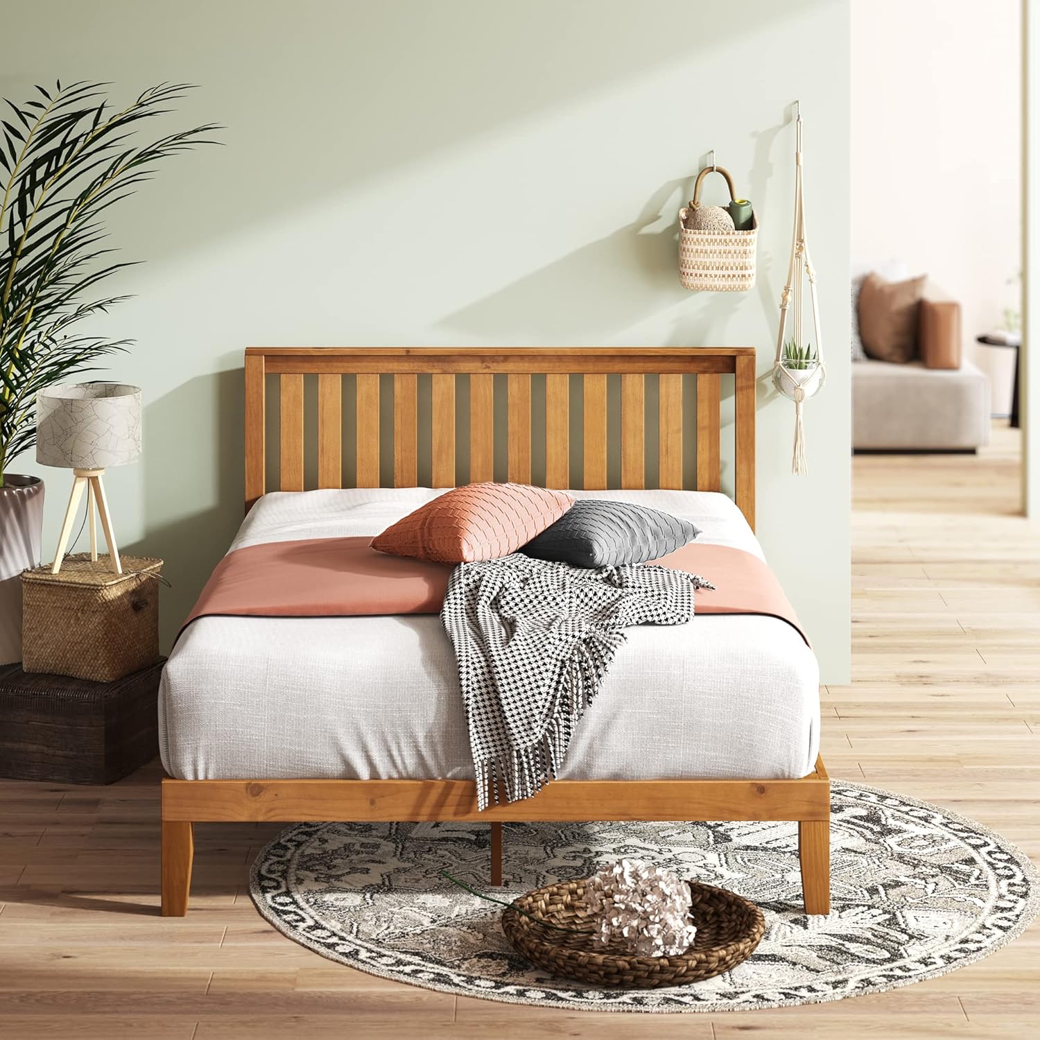 ZINUS Alexia Wood Platform Bed Frame with headboard / Solid Wood Foundation with Wood Slat Support / No Box Spring Needed / Easy Assembly, Rustic Pine, Twin