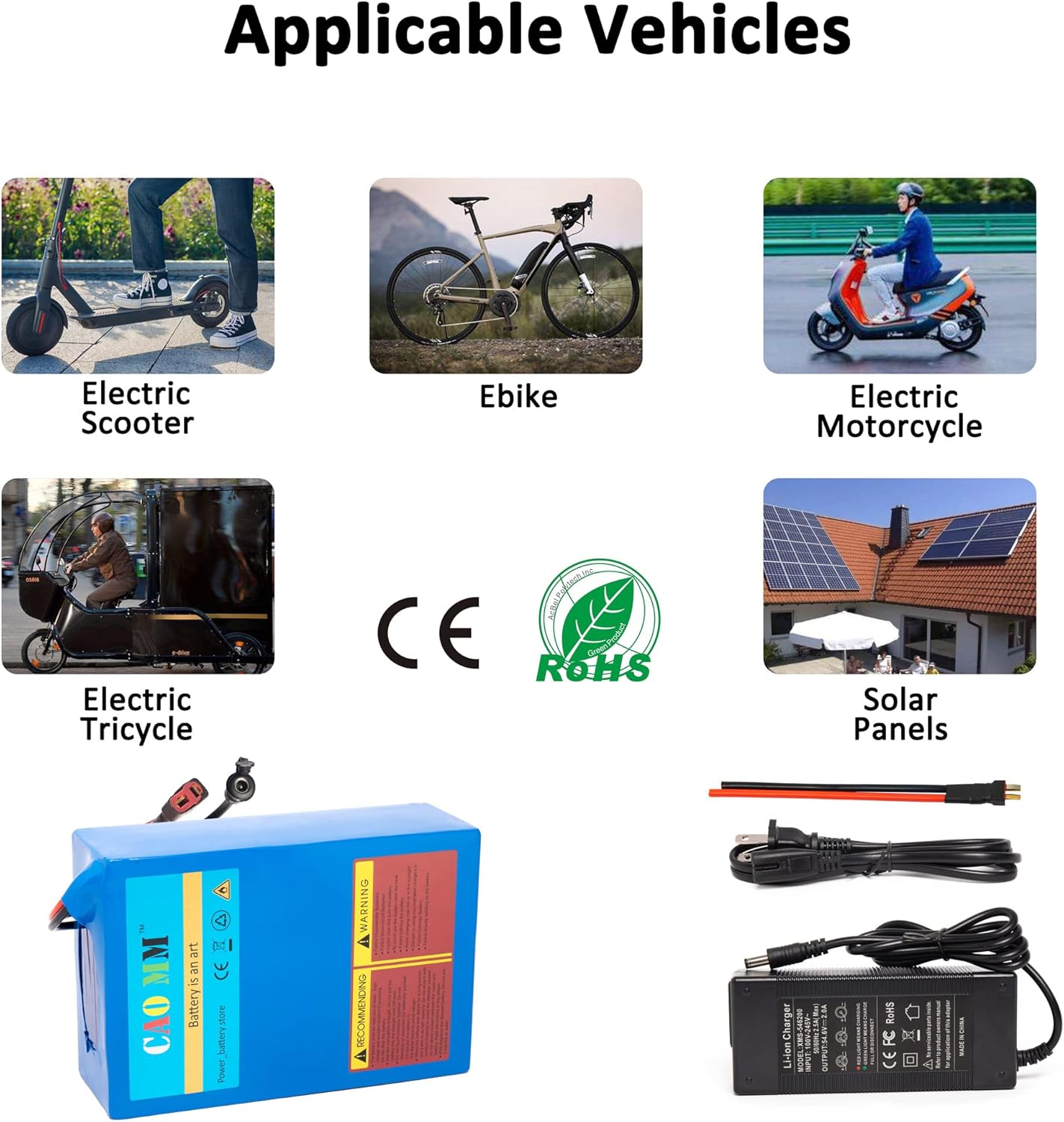 36V Battery, (2-5 Days Delivery from California) 10AH/ 14AH/ 16AH/ 20AH Lithium Battery Pack Li ion Battery for 200-1000W Motor Electric Ebike Bicycle Scooter Golf Cart (36V 20AH with Charger)