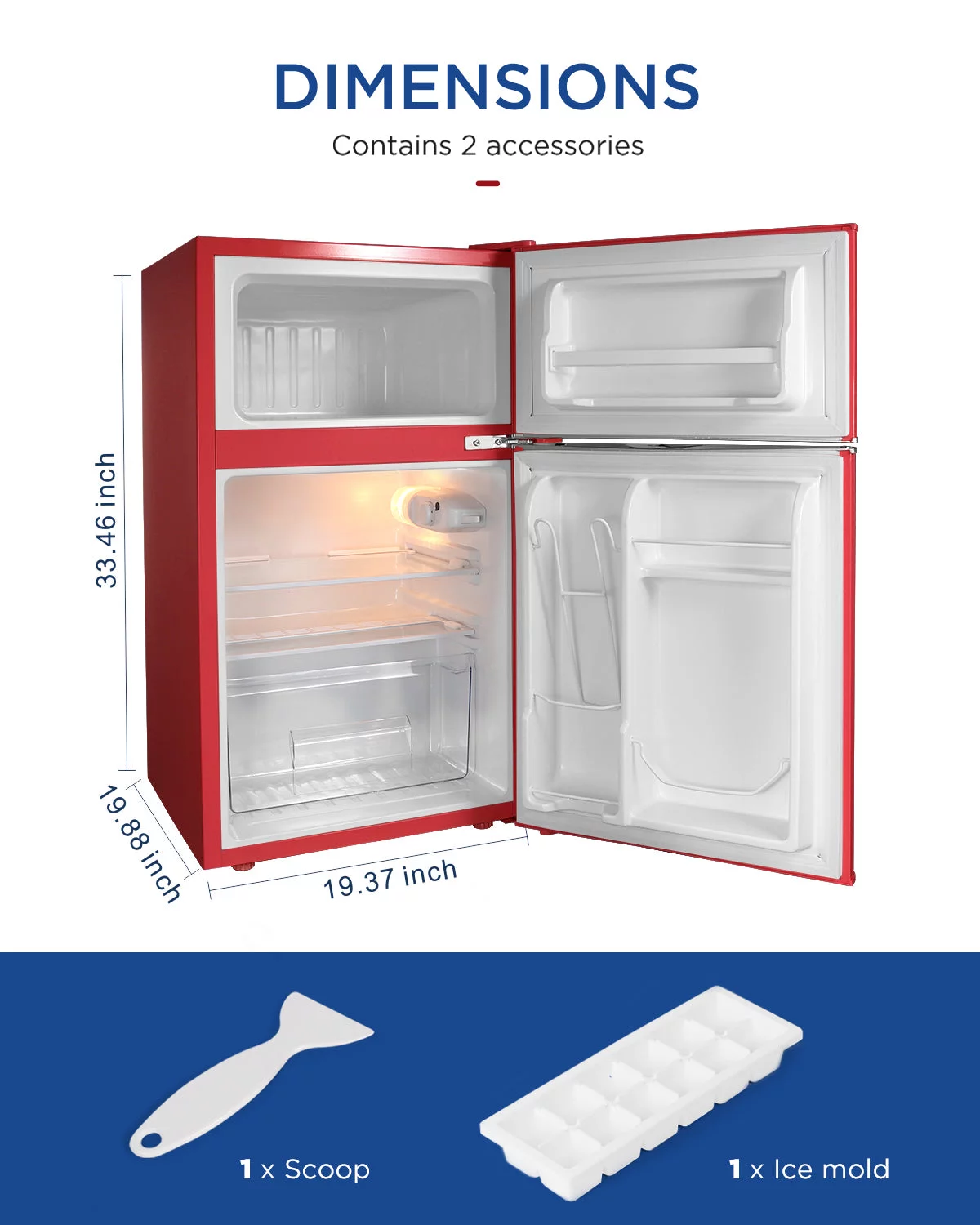 Northair 3.2 Cu ft Compact Mini Refrigerator Separate Freezer, Small Fridge Double 2-Door Adjustable Removable Retro Stainless Steel Shelves,Red