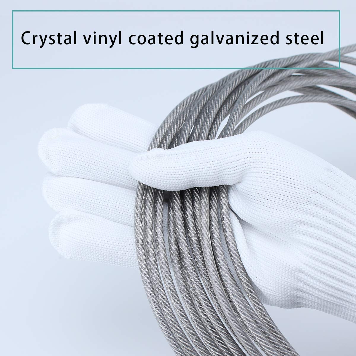 Muzata 165 Feet Wire Rope Crystal Vinyl Coated Galvanized Steel 3/16 Thru 1/4 Aircraft Cable for Railing Decking Stair Balustrade DIY,7x7 Strand WR20, WP1 WC1