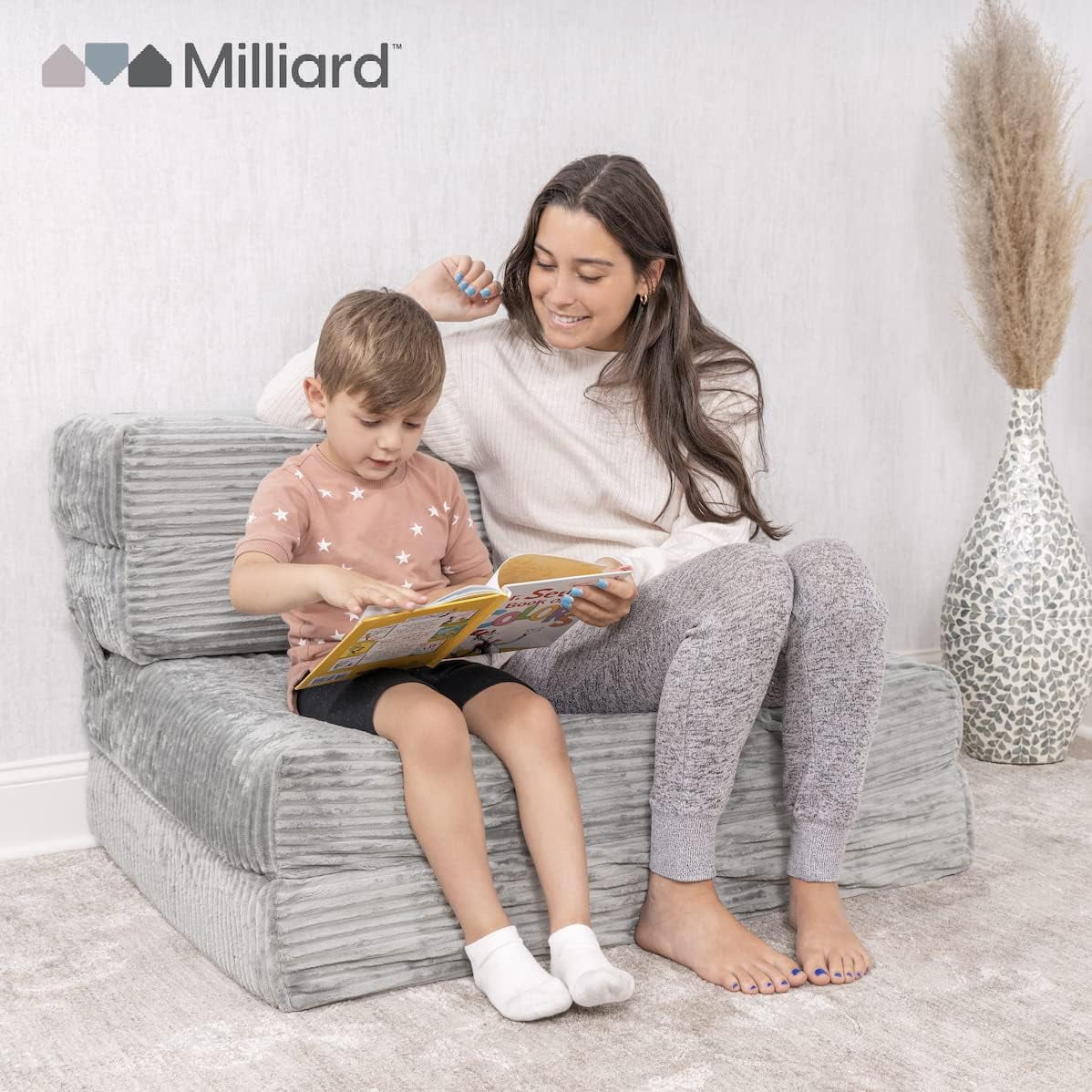 Milliard Tri Folding Sofa Mattress, Memory Foam Foldable Mattress with Ultra Soft & Washable Ribbed Fur Cover, Twin Size (75" x 38" x 6")