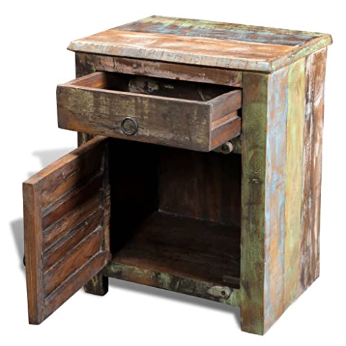 End Table with 1 Drawer 1 Door Reclaimed Wood,Reclaimed Wood End Table with Drawer and Cupboard for Home Decor and Storage, Brown