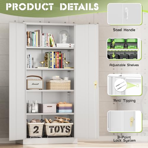 Incbruce 72” Metal Storage Cabinet, Garage Cabinets and Storage System with Doors and Shelves, Tall Lockable Tool Cabinet for Garage, Office, Home (Black)
