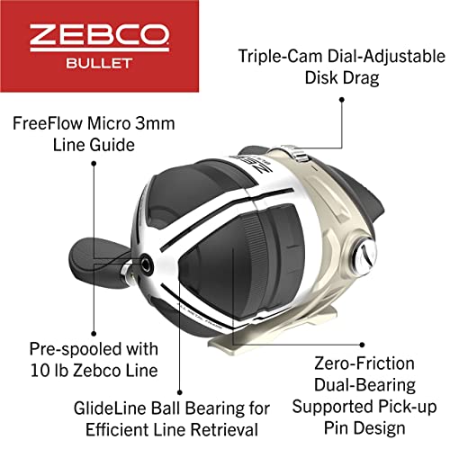 Zebco Bullet MG Spincast Fishing Reel, Size 30 Reel, Ultra-Lightweight Magnesium Body, Changeable Right- or Left-Hand Retrieve, Oversized Non-Slip Handle Knob, Dark Silver