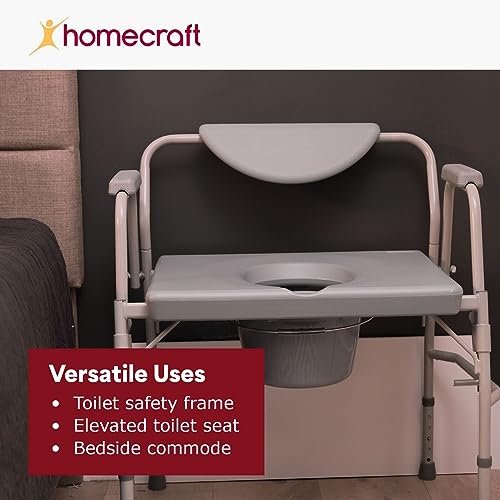 Homecraft Deluxe Bariatric Drop Arm Commode, 1000 Pound Weight Capacity, Adjustable Height Bedside or Over-the-Toilet Commode, Designed for Patients Who Struggle with Obesity, Easy-to-Assemble