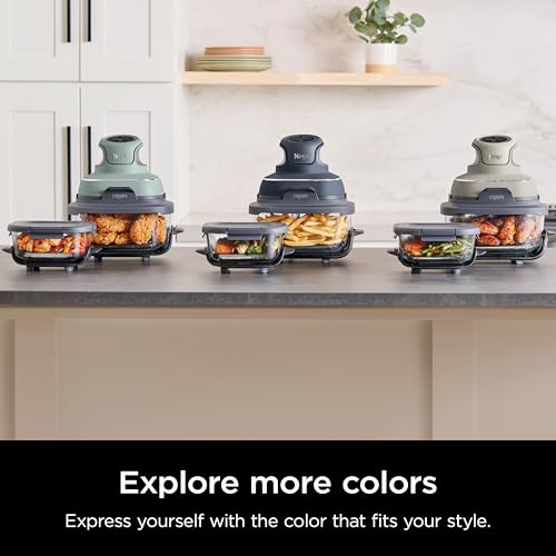 Ninja Crispi Air Fryer, Microwave, Freezer & Dishwasher Safe, Non Toxic Glass Portable Cooking System, 4 QT & 6 Cup Glass Containers with Storage Lids, Easy Meals, Air Fry, Bake, Green, FN101SG