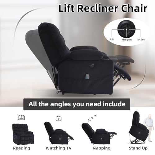 Phoenix Home Large Power Lift Recliner with Massage and Heat for Elderly, Heavy Duty & Safety Motion Reclining Mechanism, Ergonomic Electric Wider Chair with USB Port, 2 Hidden Cup Holders, Brown