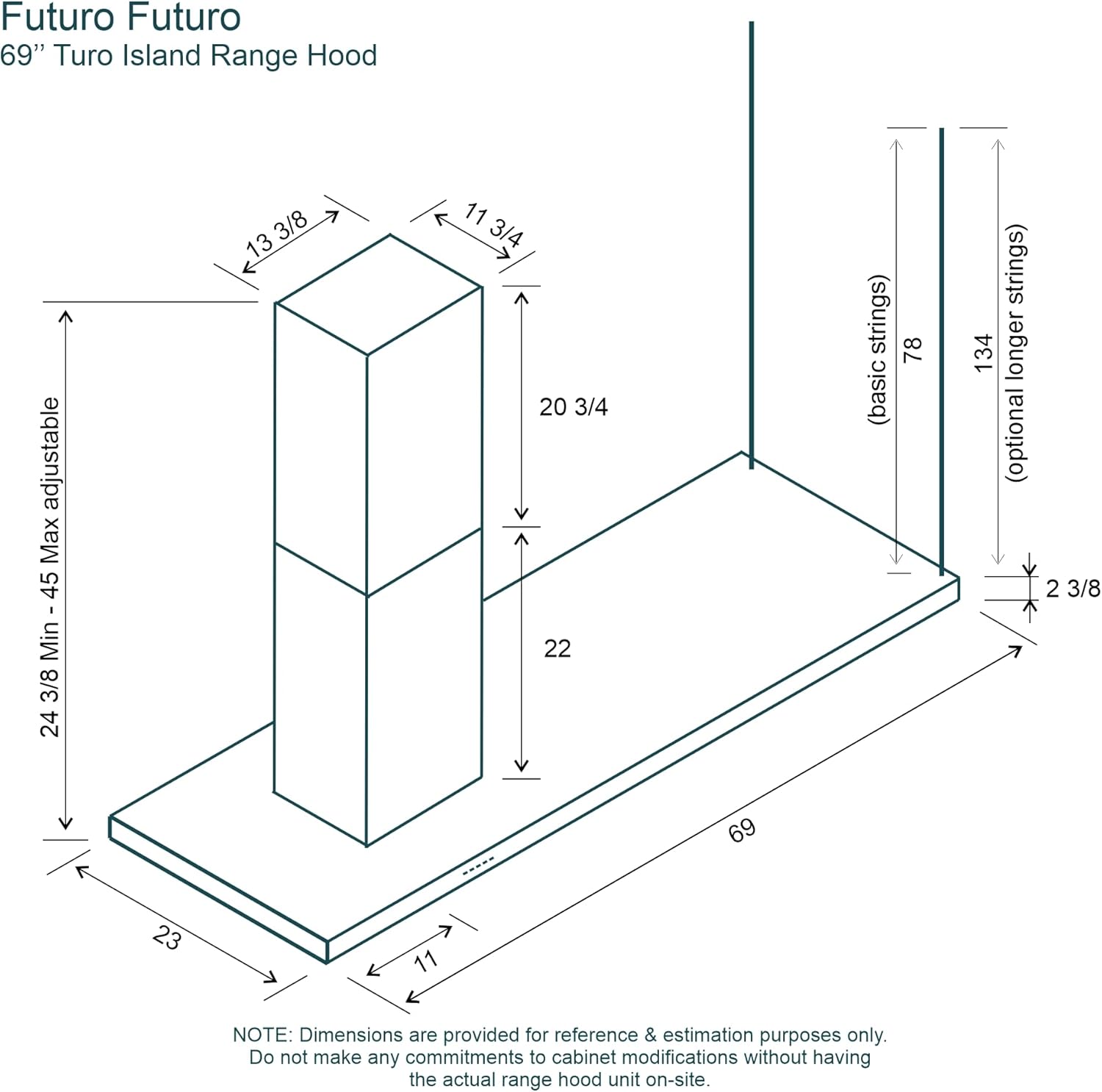 Futuro Futuro Turo Black 69 Inch Island-mount Range Hood, Contemporary Design, Offset, Painted steel, LED, Ultra-Quiet, with Blower