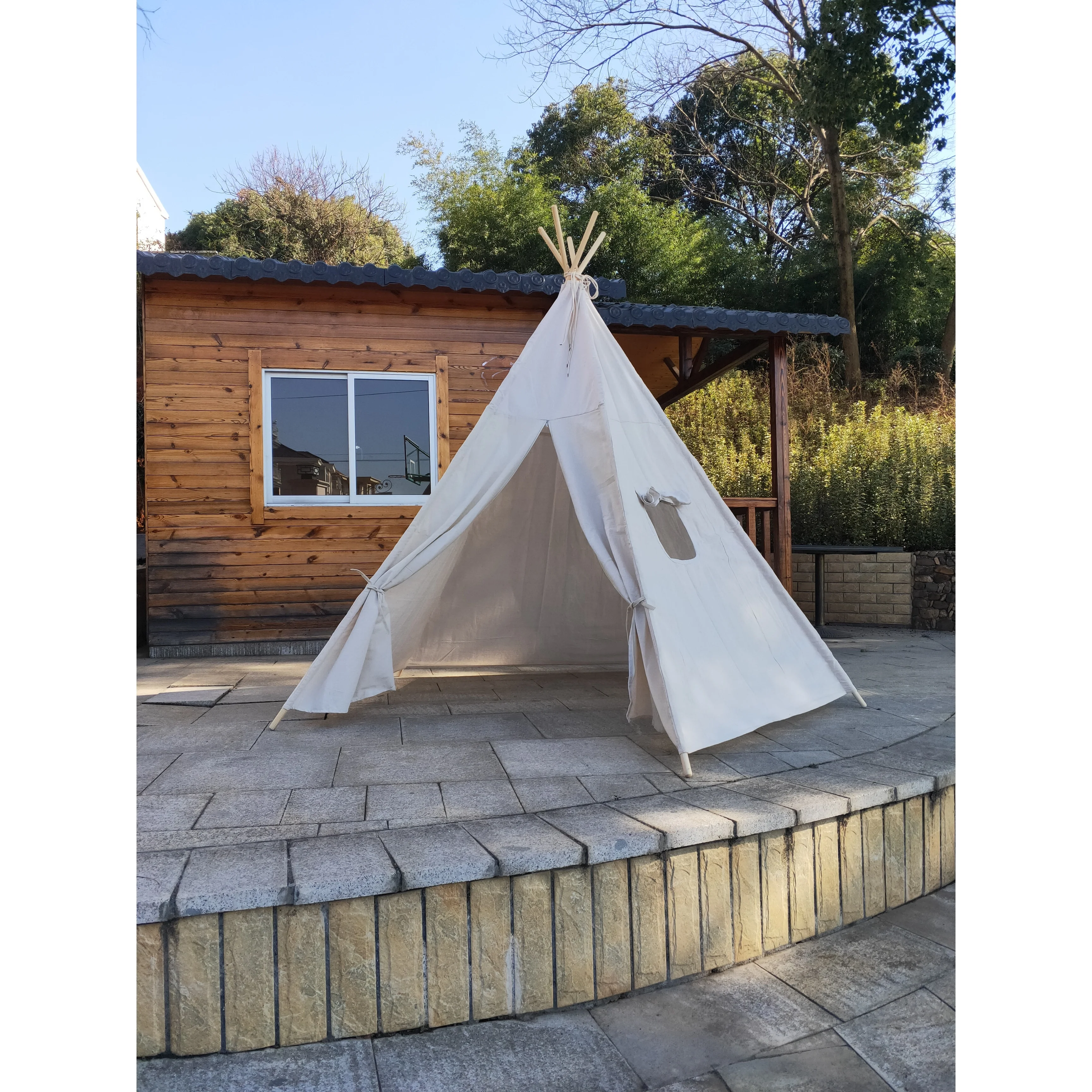 8 Ft Super Large 5Pole OffWhite Teepee Tent for Indoor And Outdoor