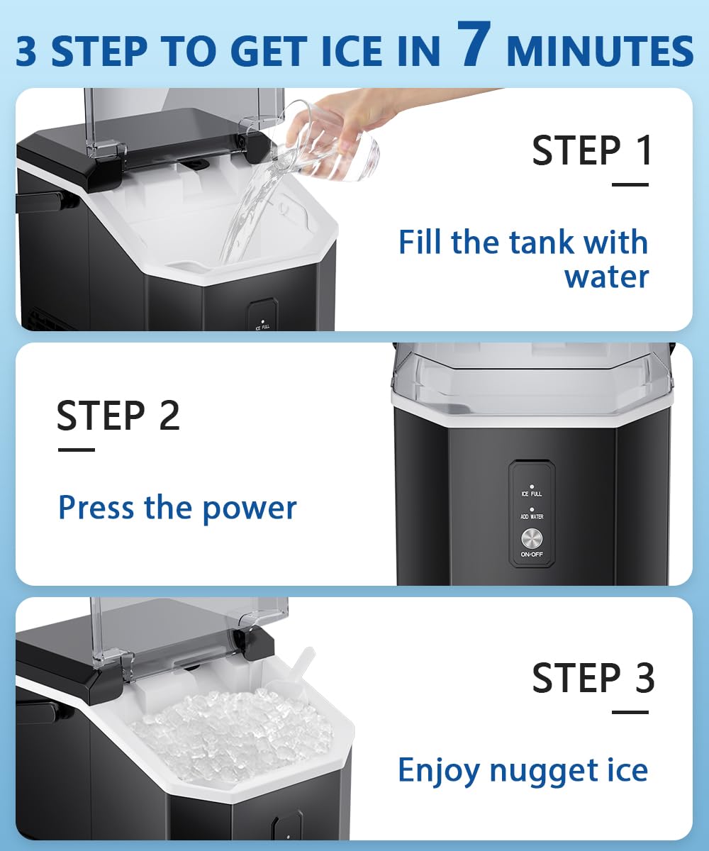 Joy Pebble Ice Maker Countertop, 10,000pcs/33lbs/Day, Portable Handheld Nugget Ice Maker Machine with Handle, Self-Cleaning, Ice Scoop and Basket for Kitchen/Home/Office/Party