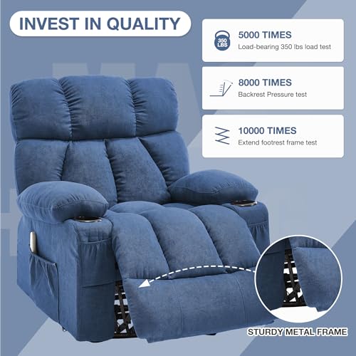 Massage Rocker Recliner Chair with Heat and Vibration Ergonomic Rocking Lounge Chair for Living Room Comfy Overstuffed Recliner with 4 Side Pockets,2 Cup Holders, USB Charge Port, Grey